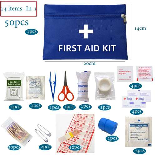 50pcs Set Portable First Aid Kit Red Car Emergency Kit Accessories For