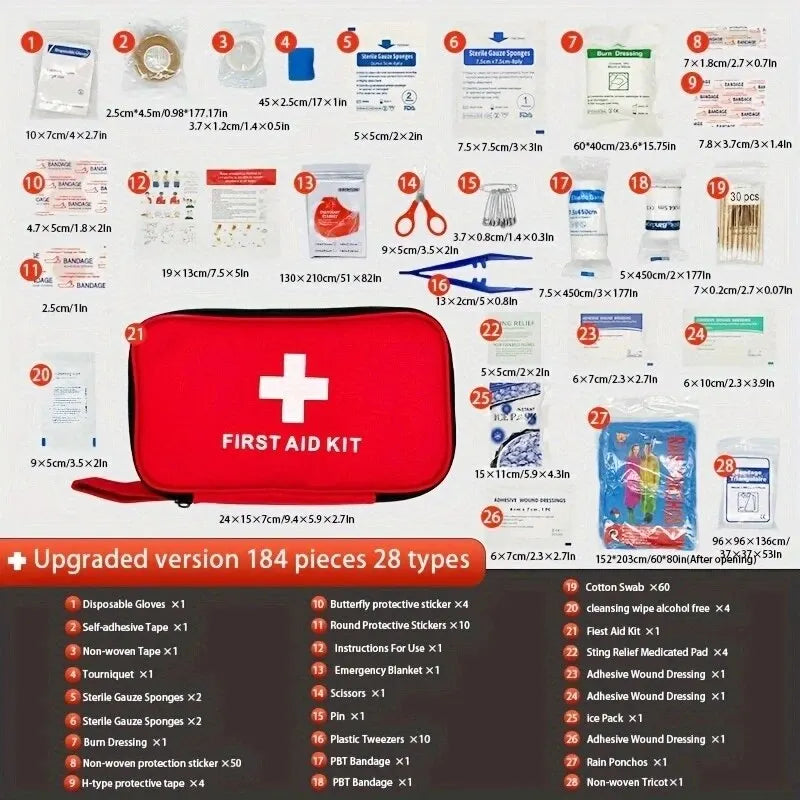 184pcs First Aid Kit Multi-purpose Emergency Medical SuppliesPortable