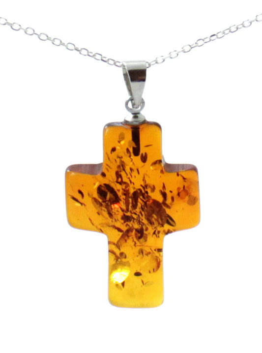 Baltic Amber Cross  Pendant with Sterling Silver 925 Jewelry