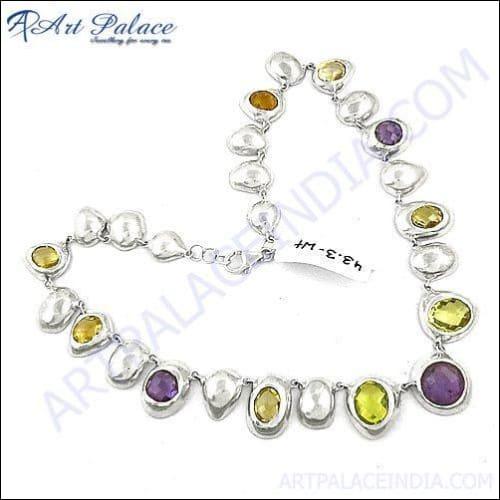 925 Sterling Silver Multi-Stone Loose Fashion Style Necklace Jewelry